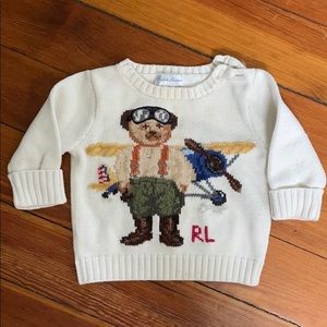 Pilot bear baby sweater by Lauren. Size 6M.